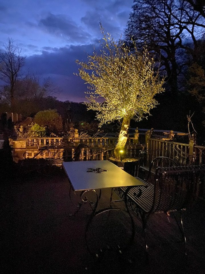 Evening patio at The Thatched Cottage
