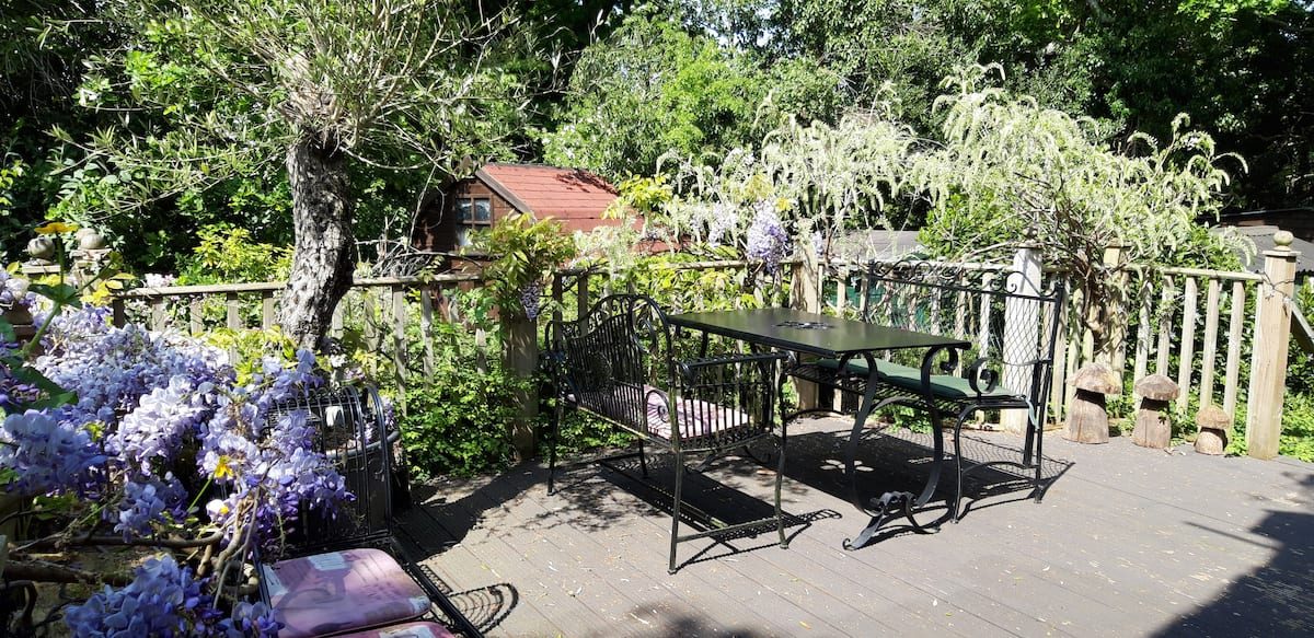 Private patio at The Thatched Cottage